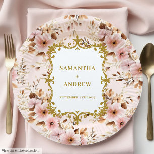 Prato De Papel Linda Blush Dourado Papéis de Casamento
