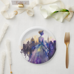 Prato De Papel Linda Mulher Abstrato Fairytale City Princess