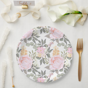 Prato De Papel Linda rosa-rosa floral e folhagem verde
