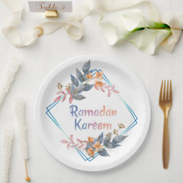 Prato De Papel Linda Watercolor Floral Ramadan Kareem
