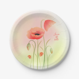 Prato De Papel Linda Watercolor Poppy Flower