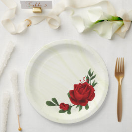 Prato De Papel lindas flores vermelhas folhas verdes