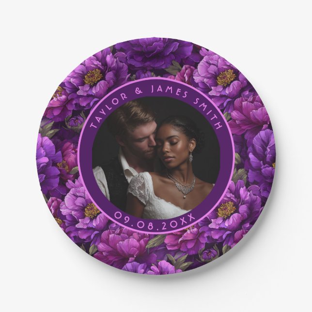 Prato De Papel Lindas Peônias Plantam Para Festa de casamento (Frente)