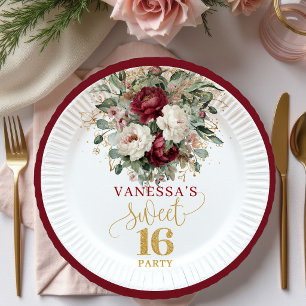 Prato De Papel Lindas placas de festa de 16 anos rosa bege burgun