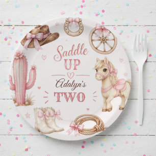 Prato De Papel Lindo Aniversário de Cowgirl Ocidental Rosa