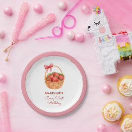 Prato De Papel Lindo Aniversário de Morango Préppy