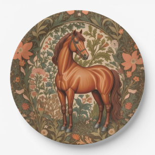 Prato De Papel Lindo Cavalo Marrom Inspirado em William Morris