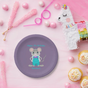 Prato De Papel Lindo e elegante ratinho personalizado de aniversá