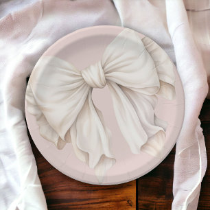Prato De Papel Lindo Laço Branco Marfim Feminino em Rosa