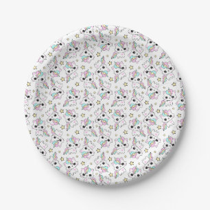 Prato De Papel lindo pequeno unicórnio estrelas fundo branco