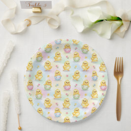 Prato De Papel Lindo Pintinho de Aquarela de Páscoa