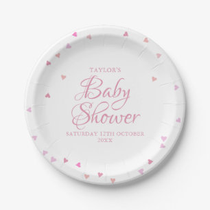 Prato De Papel Lindos Corações de Amor Rosa Baby Shower / Sprinkl