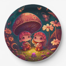 Lindos elfos brincam sob pílula redonda de cogumel