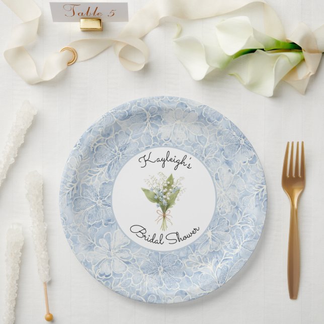 Prato De Papel Lindos Flores Brancas e Azuis Chá de Noiva (Casamento)