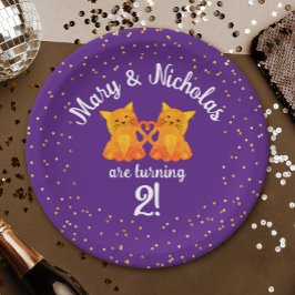 Prato De Papel Lindos gêmeos Aniversário Gatinhos Festa de Cartoo