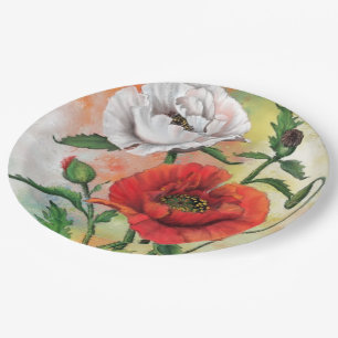 Prato De Papel Lindos papagaios brancos vermelhos - Pintura pinta