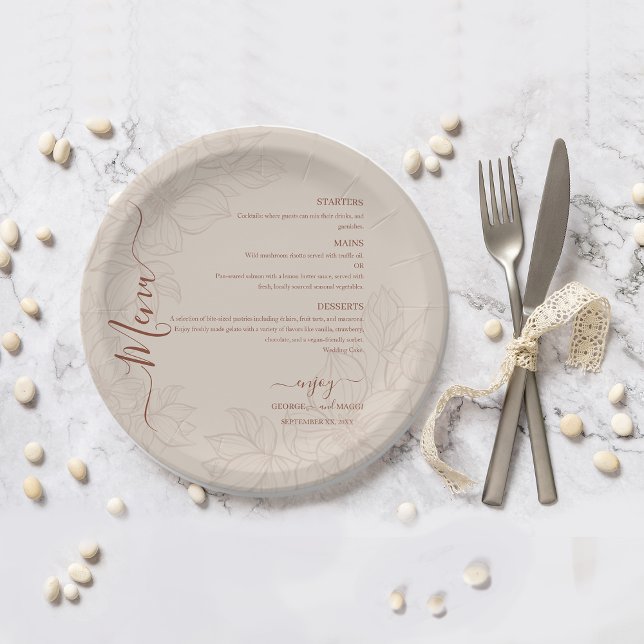Prato De Papel Linha Artística Ornamentada Magnólia (Magnolia Line Art Ornate Paper Plates)