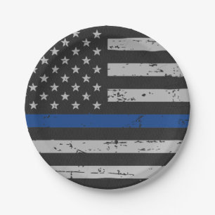 Prato De Papel Linha Azul Fino - Policial - Bandeira Americana