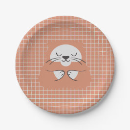 Prato De Papel Linha de grade personalizada marrom gato fofo