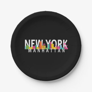 Prato De Papel Linha do horizonte de Nova York Manhattan com palm