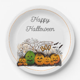 Prato De Papel Linha Jack-O-Lanterna para Cima