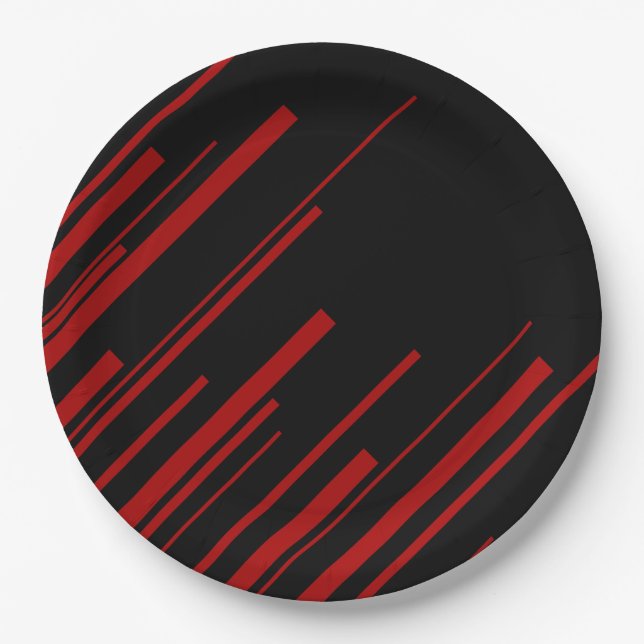 Prato De Papel Linhas Diagonais em Vermelho e Preto (Frente)
