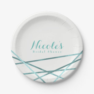 Prato De Papel Linhas Geométricas Modernas Aqua Teal Elegantes Pe