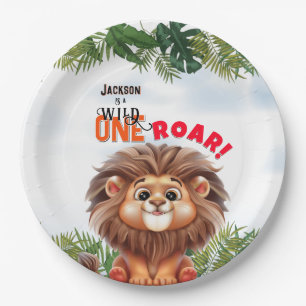Prato De Papel Lion Safari Wild One Aniversário de criança
