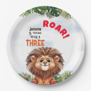 Prato De Papel Lion Safari Wild & Três Aniversários de criança