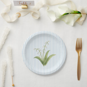 Prato De Papel Lírio do Vale Custom Casamento Listra Azul