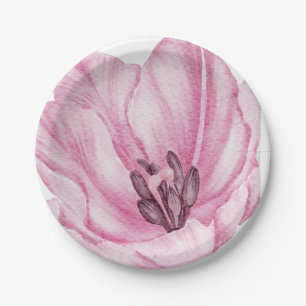 Prato De Papel Lírio Oriental Rosa Ilustrado à Mão