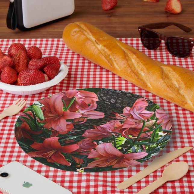 Prato De Papel Lírios Asiáticos Laranja Floral (Piquenique)