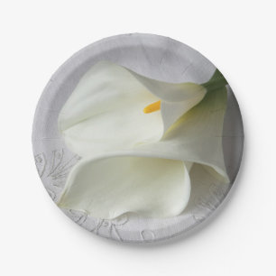 Prato De Papel Lírios brancos de calla em linho