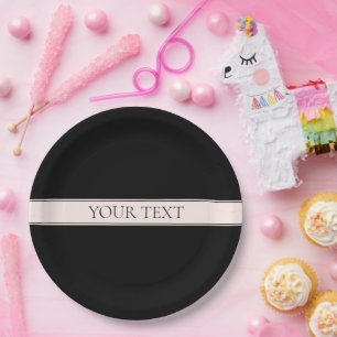 Prato De Papel Listra de Rosa Claro e Texto Editável Elegante