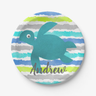 Prato De Papel Listra de Shibori da tartaruga de mar da aguarela