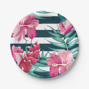 Prato De Papel Listrado floral do verão exótico