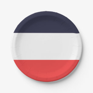 Prato De Papel Listras Azuis Brancas e Vermelhas Festa Listrada