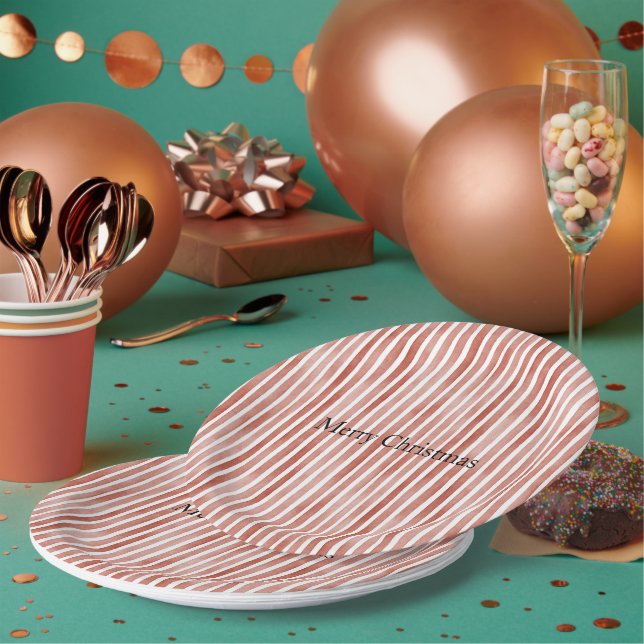 Prato De Papel Listras Brancas Vermelhas de Natal (Múltiplo)