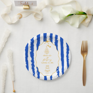 Prato De Papel Listras Caprichosas Casamento Pintado à Mão