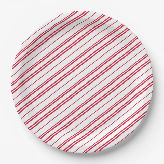 Prato De Papel Listras de Bengala de Natal de Hortelã-Pimenta (Frente)
