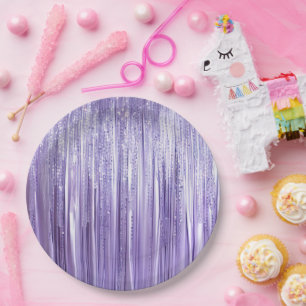 Prato De Papel Listras de Brilho Roxo de Aniversário
