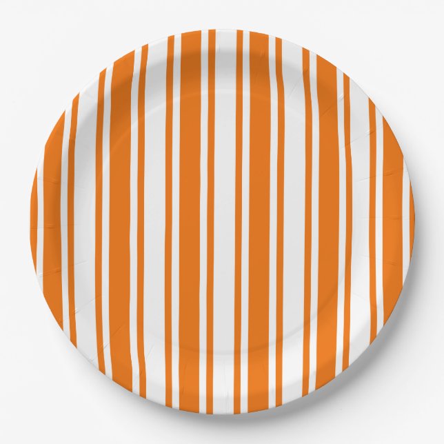 Prato De Papel Listras de doce laranja e branco (Frente)