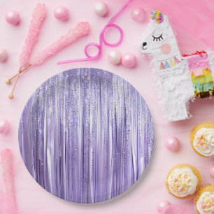 Prato De Papel Listras de Lantejoulas Glam Lilás Roxo Feminino
