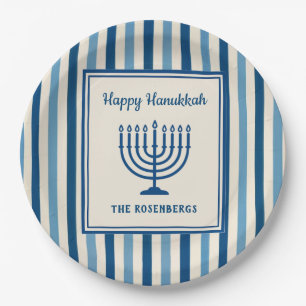 Prato De Papel Listras de Menorá de Hanukkah Personalizadas Moder