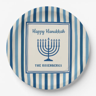 Prato De Papel Listras de Menorá de Hanukkah Personalizadas Moder