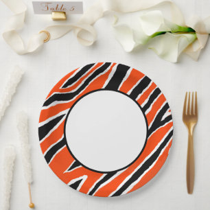 Prato De Papel Listras de Tigre Design MVB - Laranja & Preto