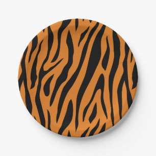 Prato De Papel Listras de Tigre Laranja e Preto Estampa Animal