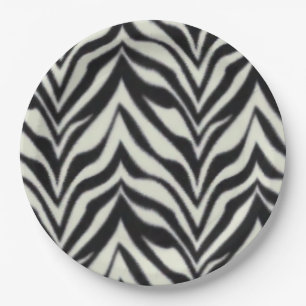 Prato De Papel Listras de Zebra Preto Branco Safari Selvagem 