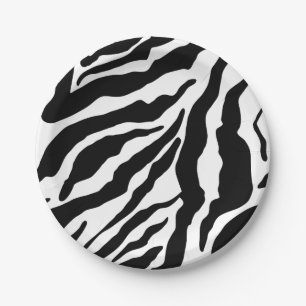 Prato De Papel Listras de Zebra Preto e Branco Estampa de Animal