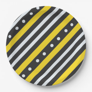 Prato De Papel Listras e bolhas amarelo preto